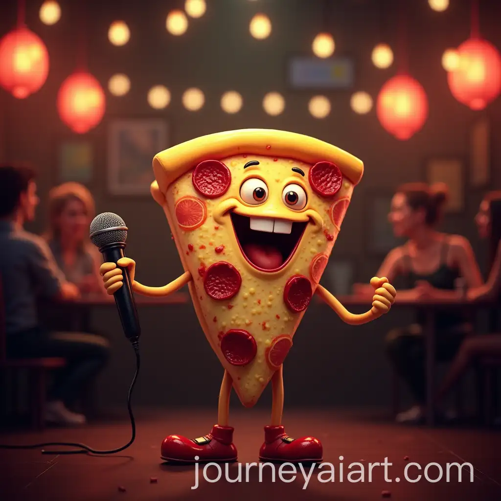 Anthropomorphic-Pizza-Slice-Singing-at-Karaoke-Bar