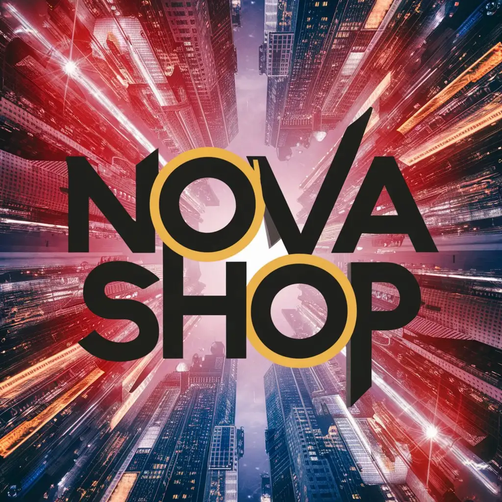 Сгенерируй красивую яркую картинку, для канала в телеграме с надписью NOVA SHOP