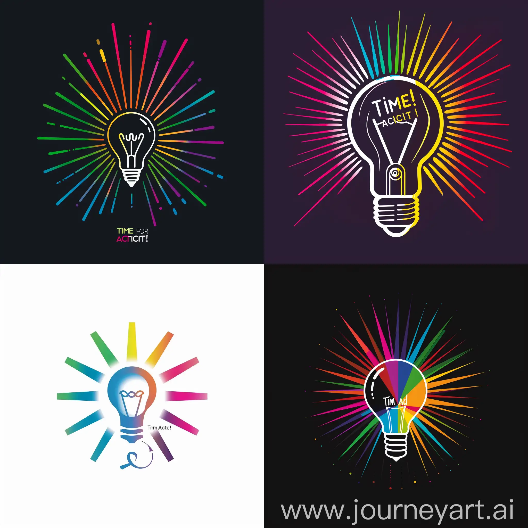 Creative-Ideas-Time-for-Action-NonProfit-Logo-with-Multicolored-Light-Bulb