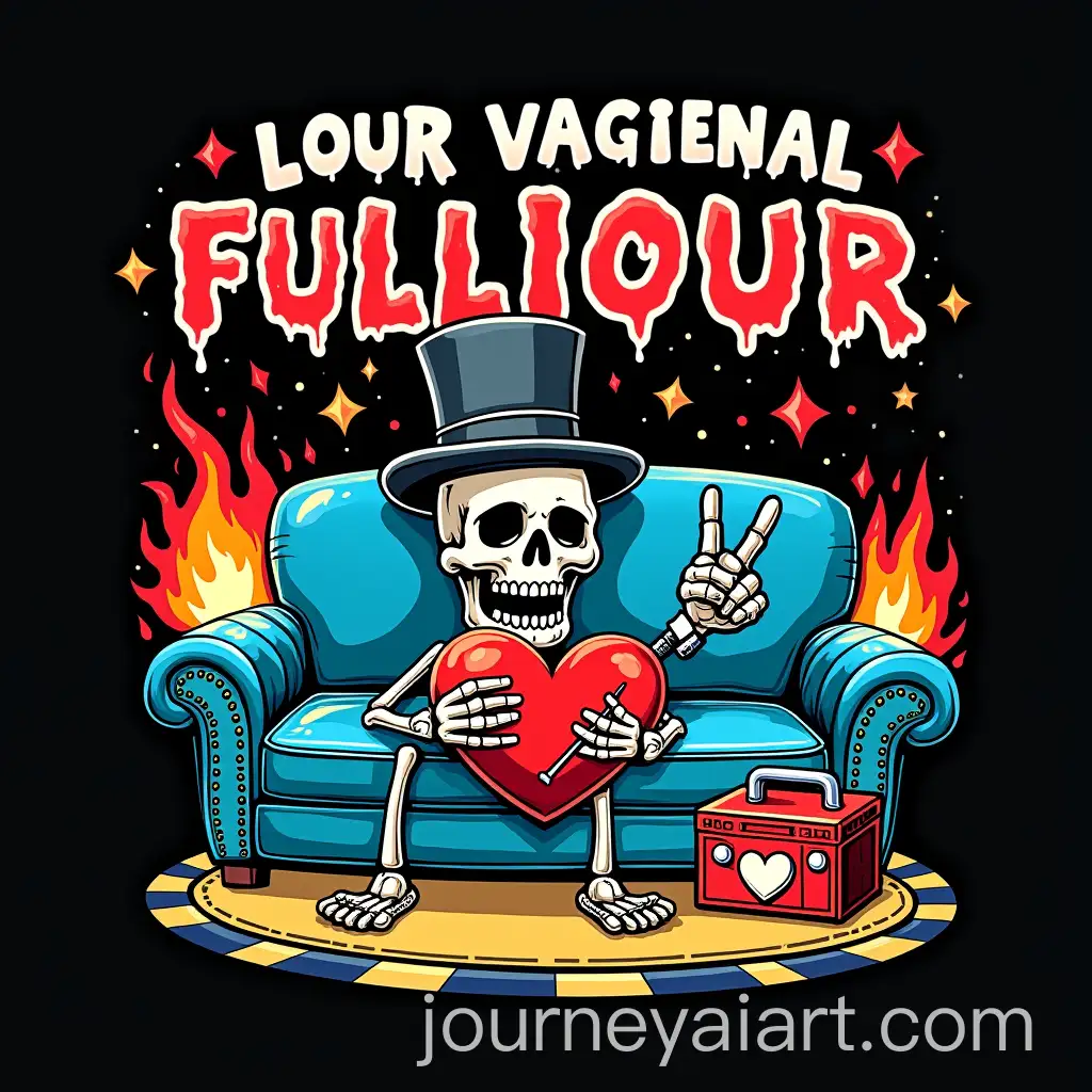 Grunge-TShirt-Design-Featuring-Cartoon-Skull-and-Fiery-Heart