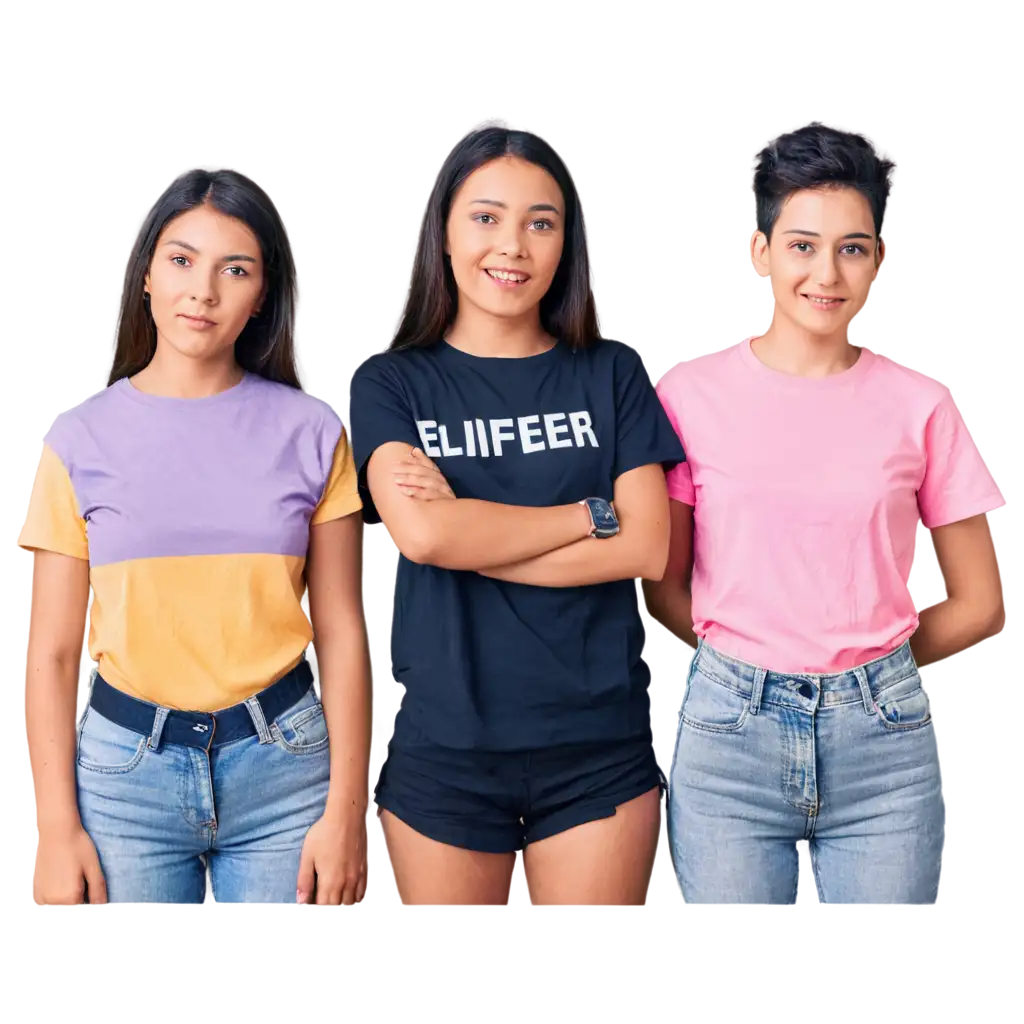 Stylish-Group-of-3-Girls-and-2-Boys-Displaying-Unique-TShirt-Designs-in-Cool-Poses-PNG-Image-for-Fashion-Enthusiasts