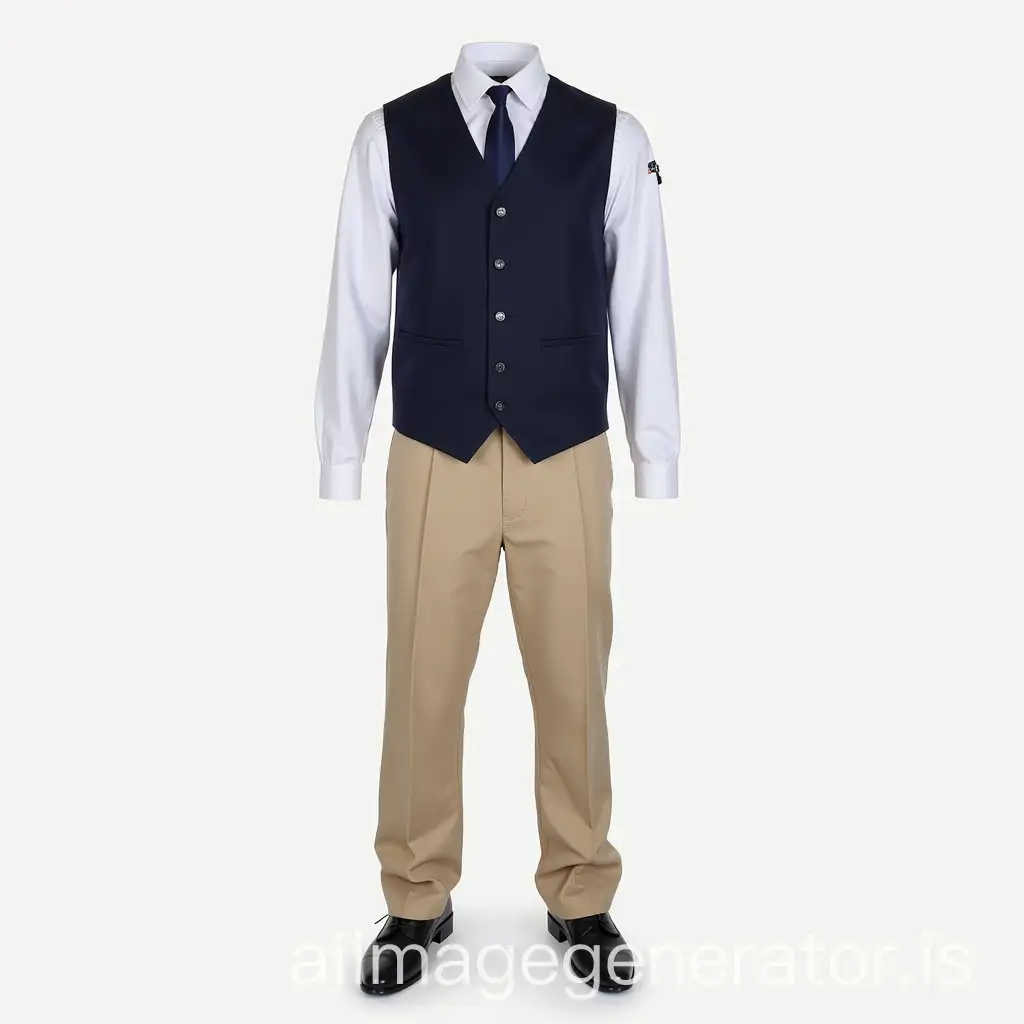 Formal-Uniform-with-White-Shirt-Navy-Vest-Beige-Pants-and-Black-Leather-Shoes