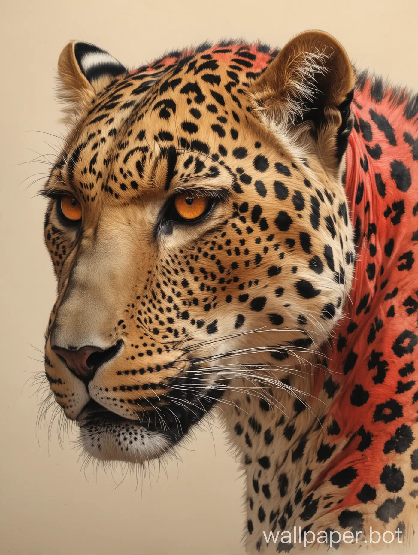 Leopard-on-Red-Background-with-Sketchlike-Appearance