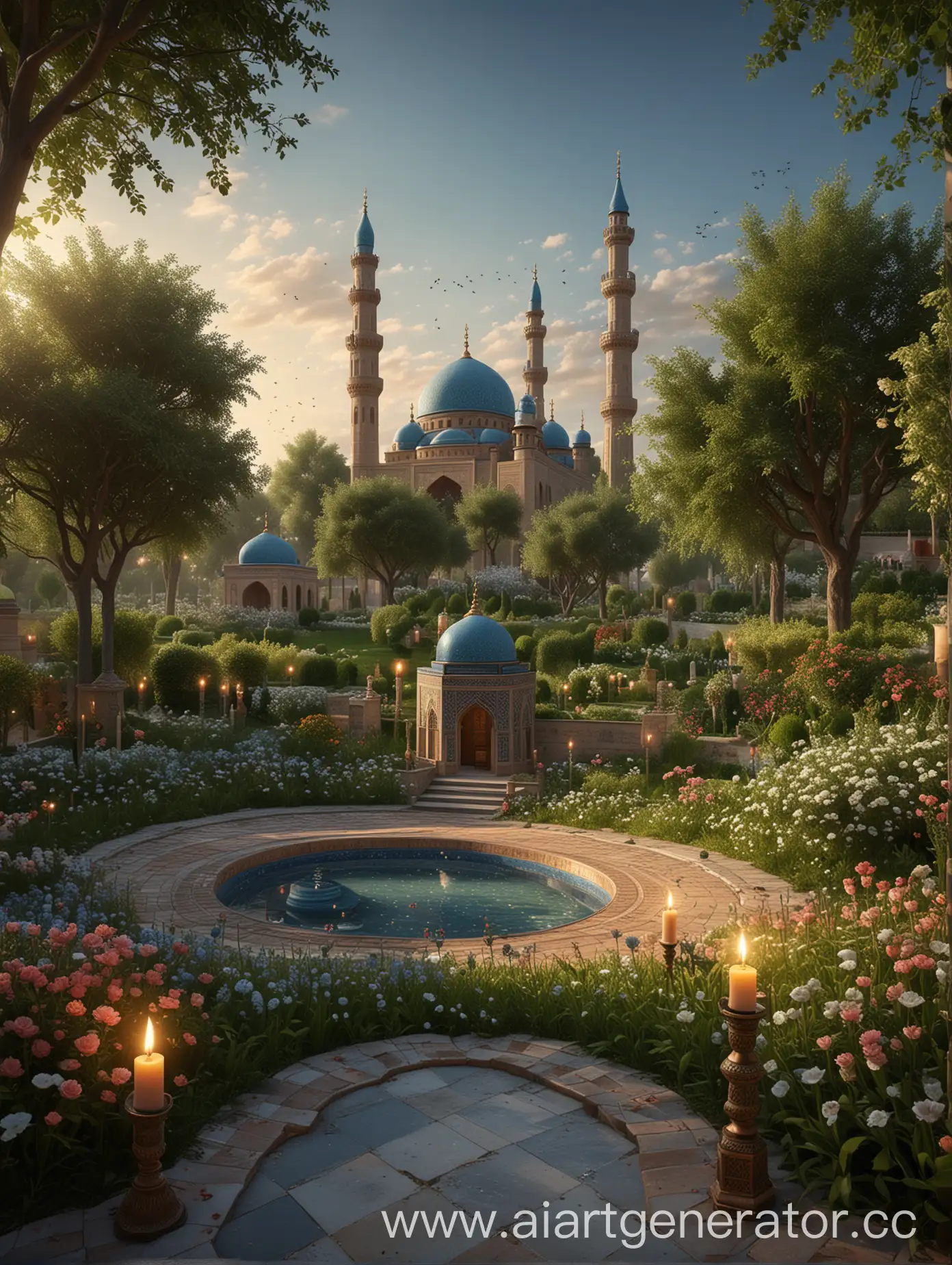 Islamic-Architecture-and-Gardens-with-Candles-Illuminating-the-Scene