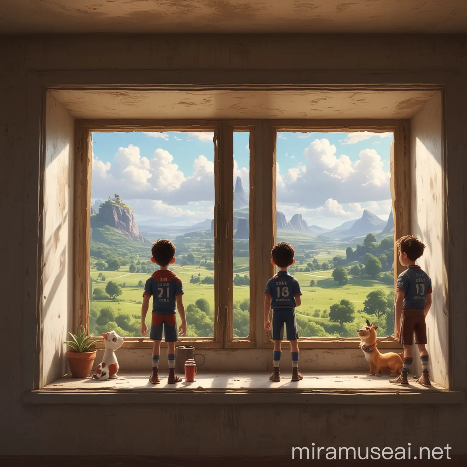 Athletes Celebrating Victory by the Window with Pixar Style Animation