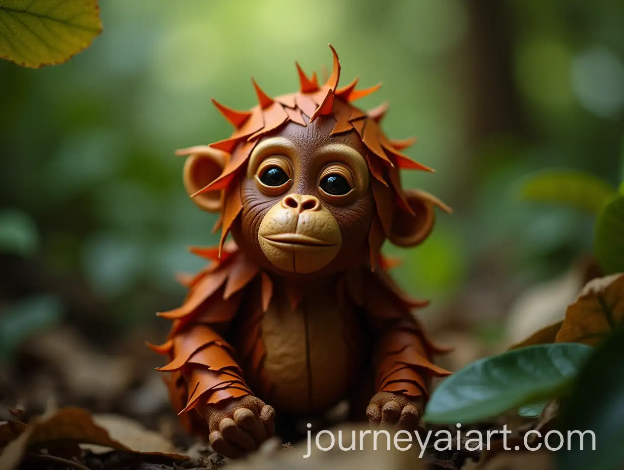 Origami-Baby-Orangutan-Made-of-Leaves-in-Jungle-Foliage