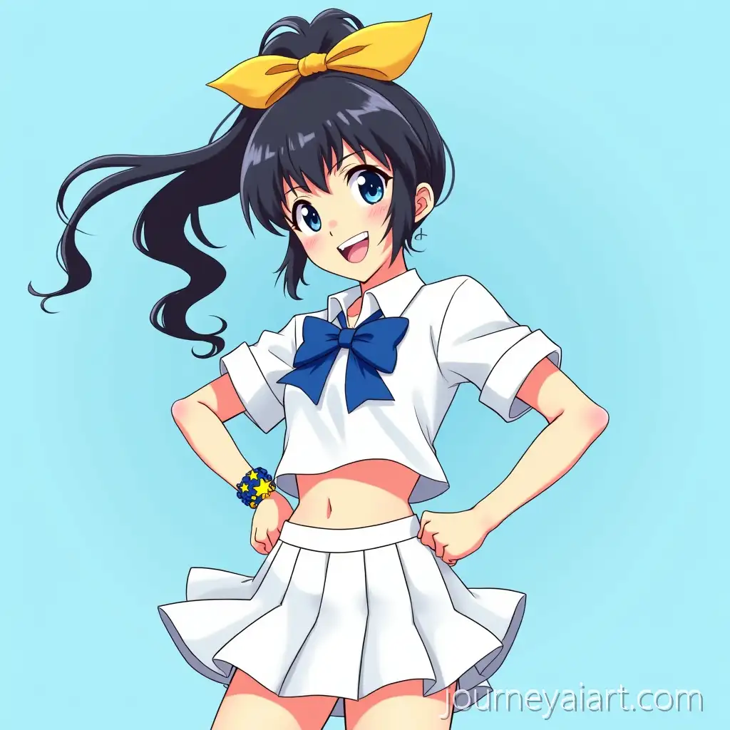 Energetic-Anime-Schoolgirl-with-Long-Black-Hair-and-Yellow-Ribbon-in-Dynamic-Pose