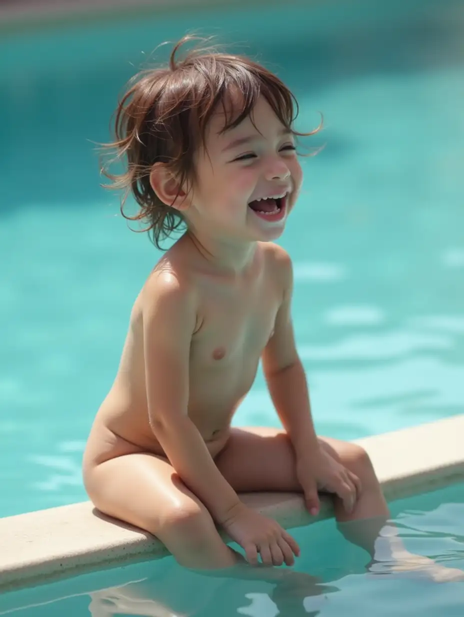 Slender-Girl-Laughing-by-Swimming-Pool-with-Feet-in-Water