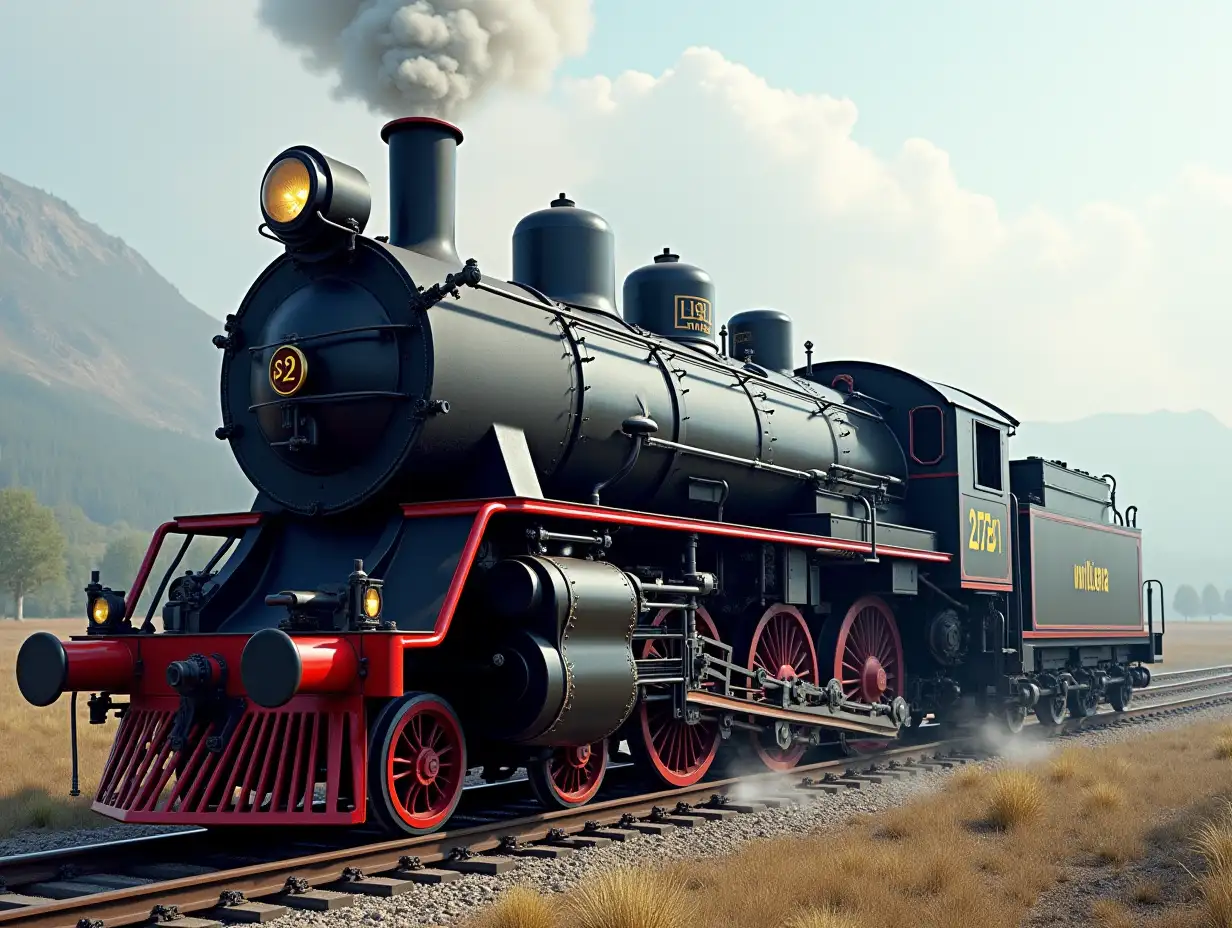 Create a high-resolution realistic image in 4k resolution Meyer-locomotive is a steam locomotive with two separate, configured as bogies drive units. The first locomotive of this type was the 1851