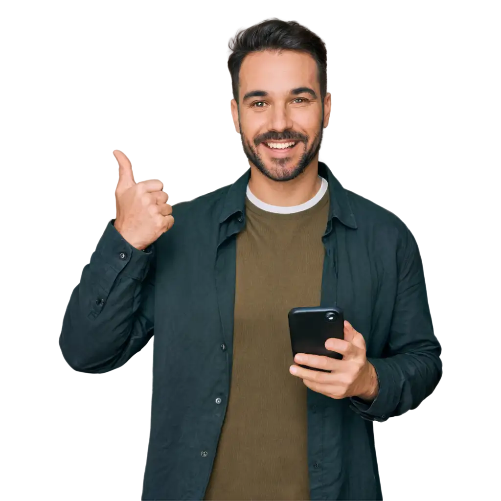 Smiling-Man-Holding-Cell-Phone-PNG-Image-for-Digital-and-Print-Use