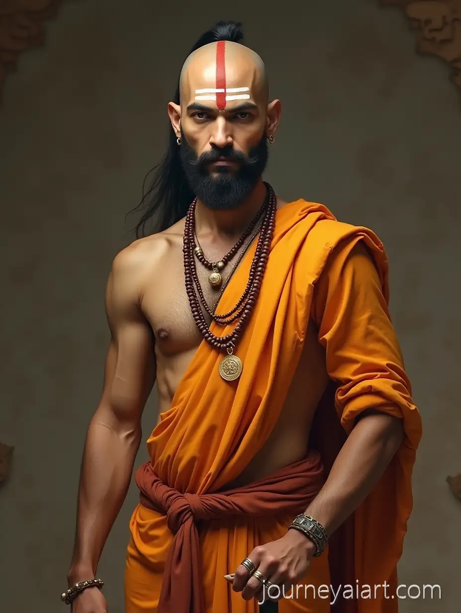 Portrait-of-Chanakya-in-Traditional-Attire-with-Sacred-Rudraksha-Beads