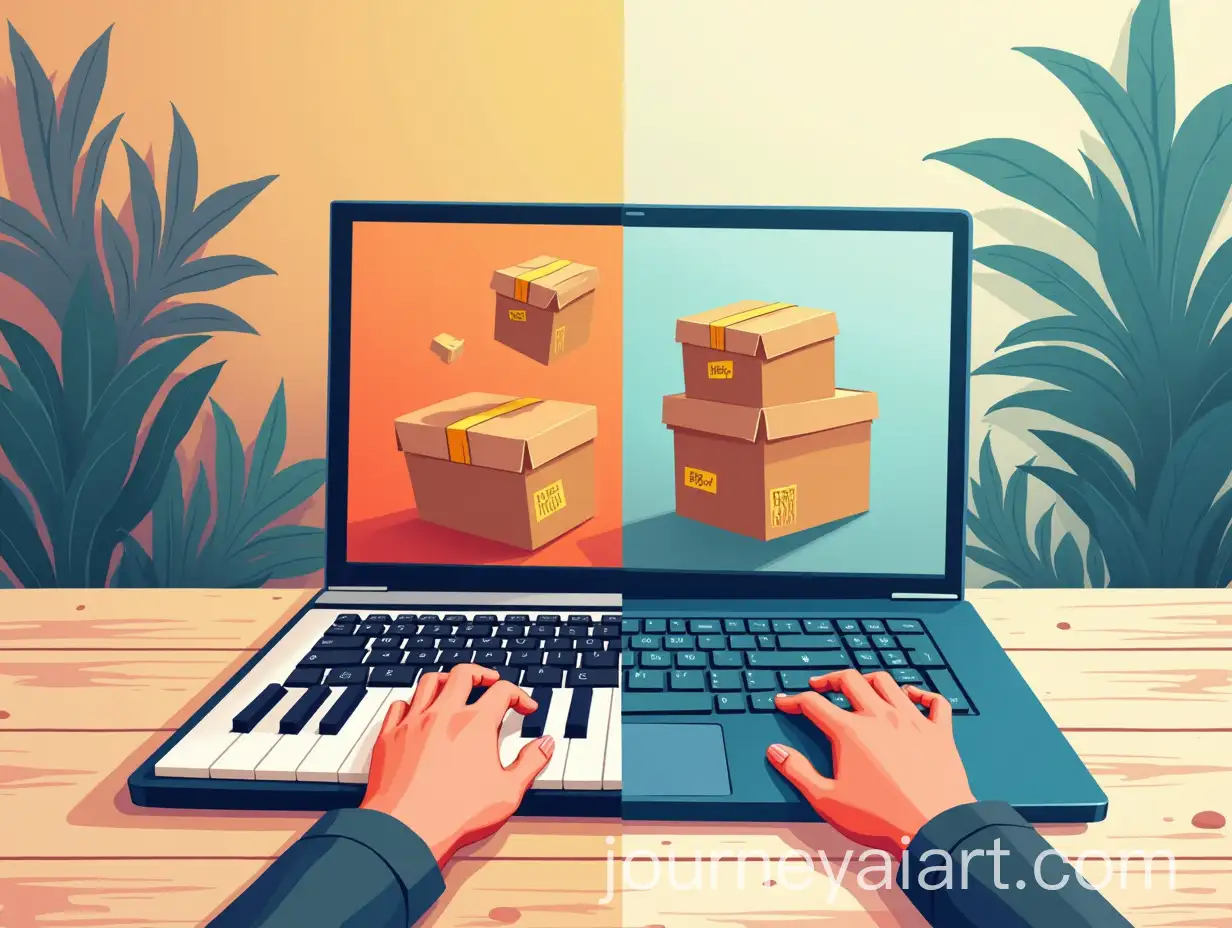 Hands-on-Piano-and-Laptop-Keyboards-with-New-Post-Boxes-Flying-Out-of-Screen