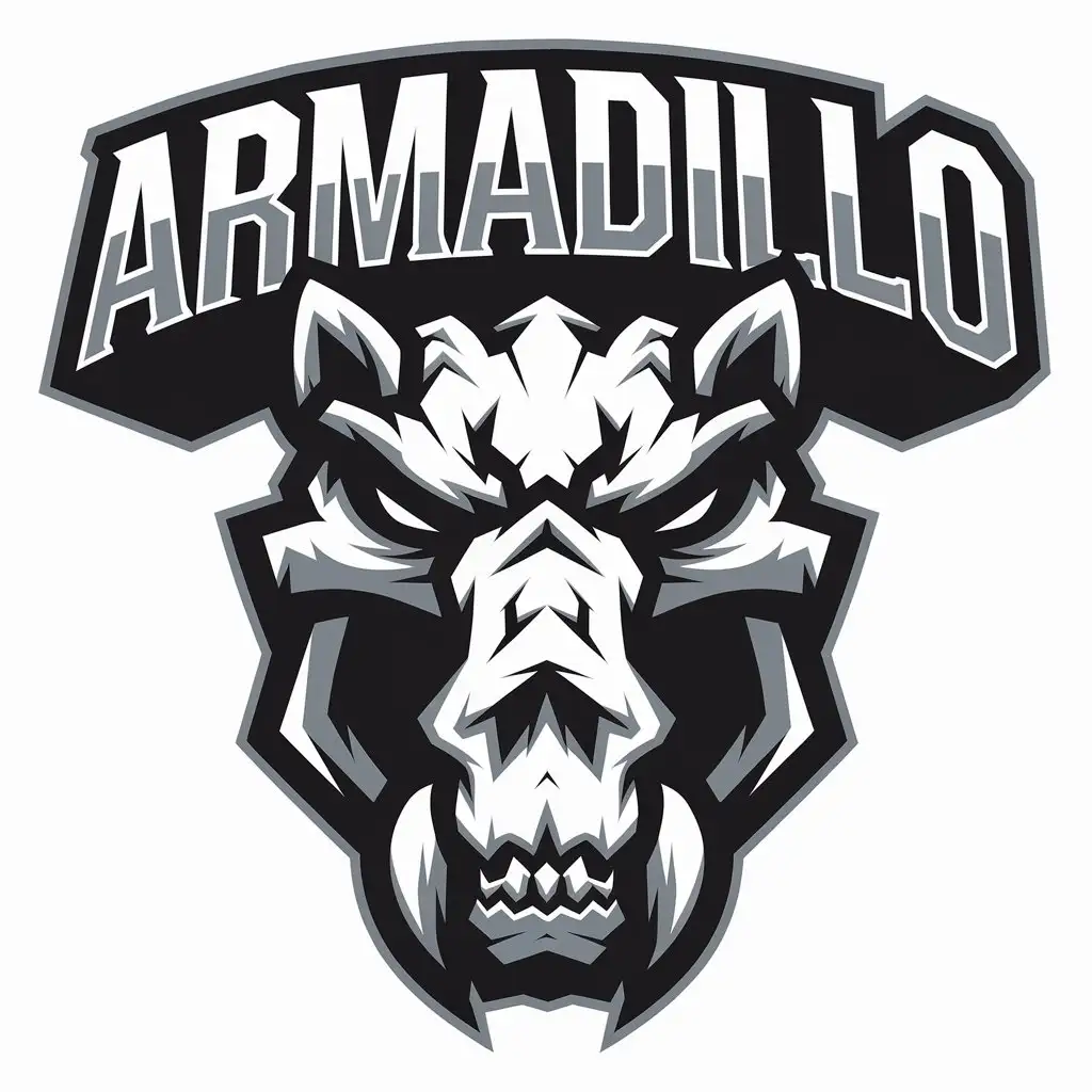 a vector logo design,with the text "ARMADILLO", main symbol:Mean skull,complex,be used in Sports Fitness industry,clear background