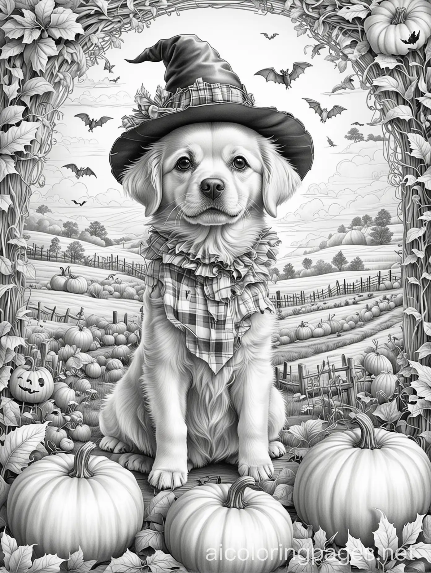 Puppy-Halloween-Costume-Party-in-Pumpkin-Patch-Coloring-Page