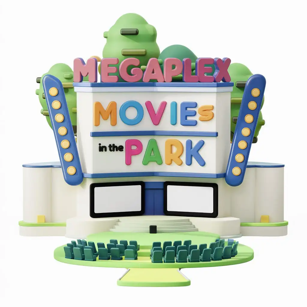 LOGO Design for Megaplex White with Movies in the Park Theme Featuring Lifelike and Colorful Elements