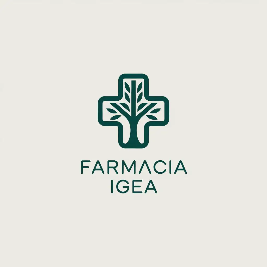 LOGO Design for FARMACIA IGEA Minimalistic Vector with Cross and Tree of Life Symbol