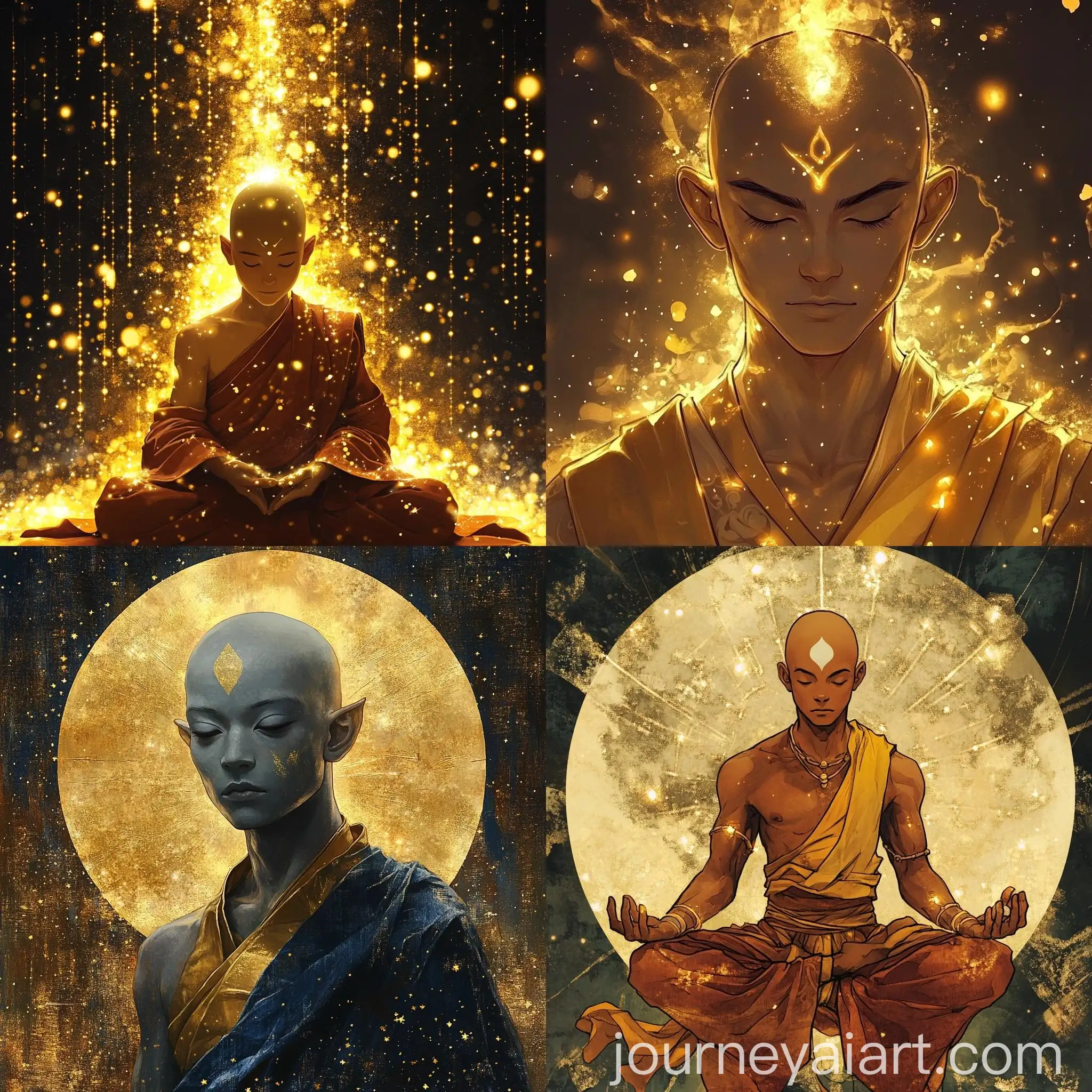 Avatar-Aang-Meditating-under-a-Starlit-Sky-with-Golden-Buddha-Statue