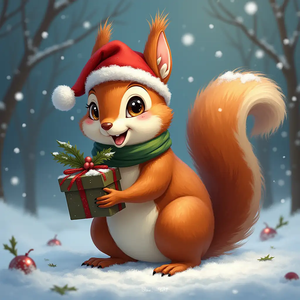 Christmas-Squirrel-with-Holiday-Decorations-and-Cheerful-Atmosphere