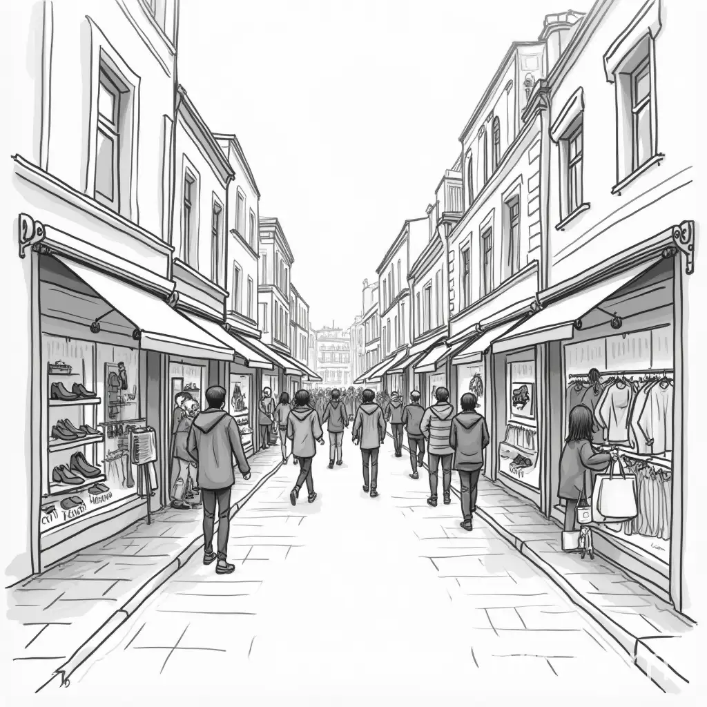 Busy-Street-Scene-with-Fashion-Stores-and-Shoppers-Exploring-Accessories