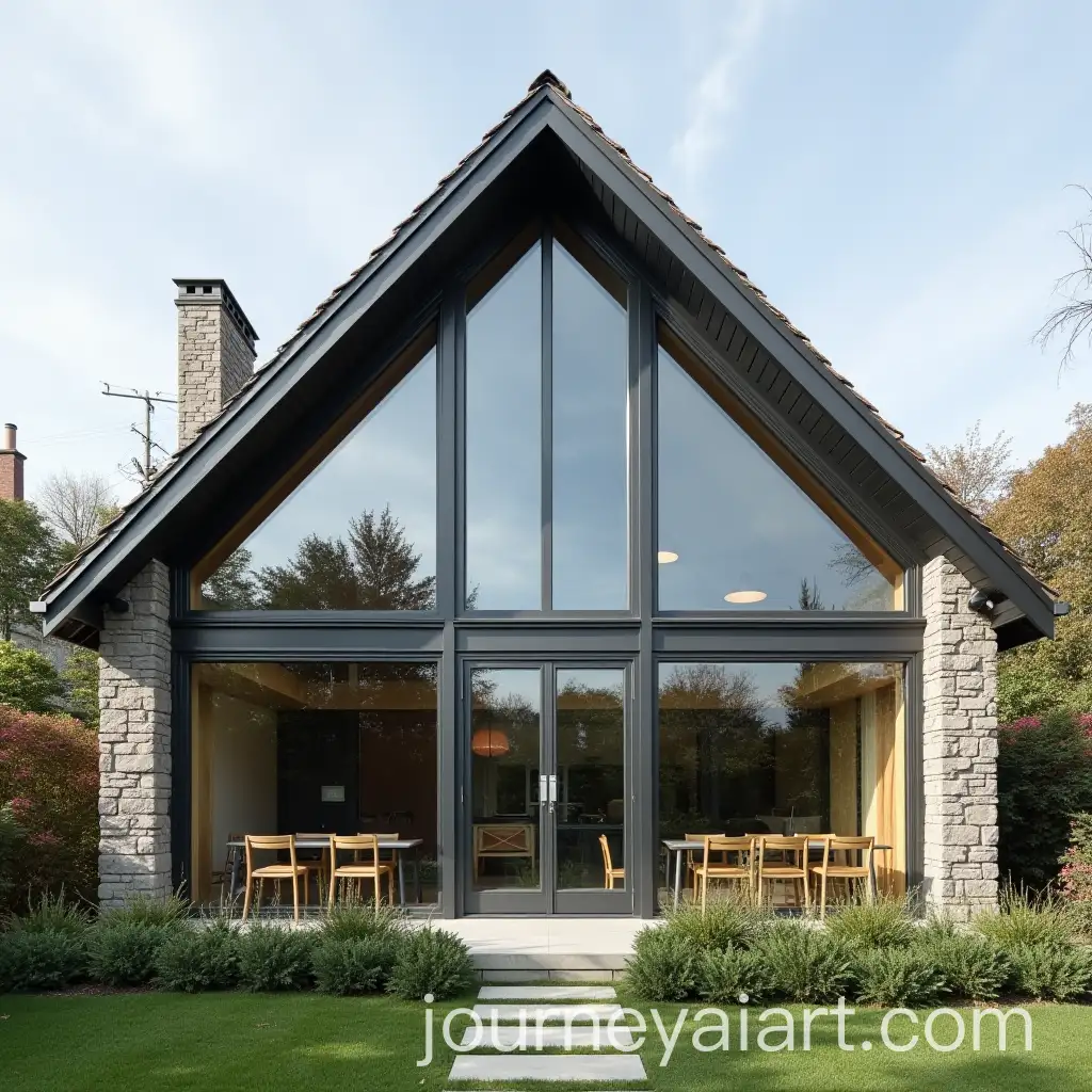 Modern-Faade-with-Large-Glass-Window-and-Gable-Roof-Design