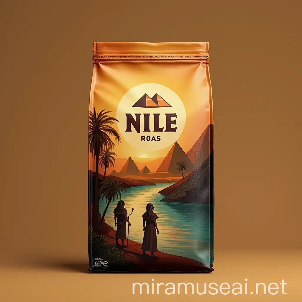 Nile Roast Coffee Bag Design with Egyptian Theme