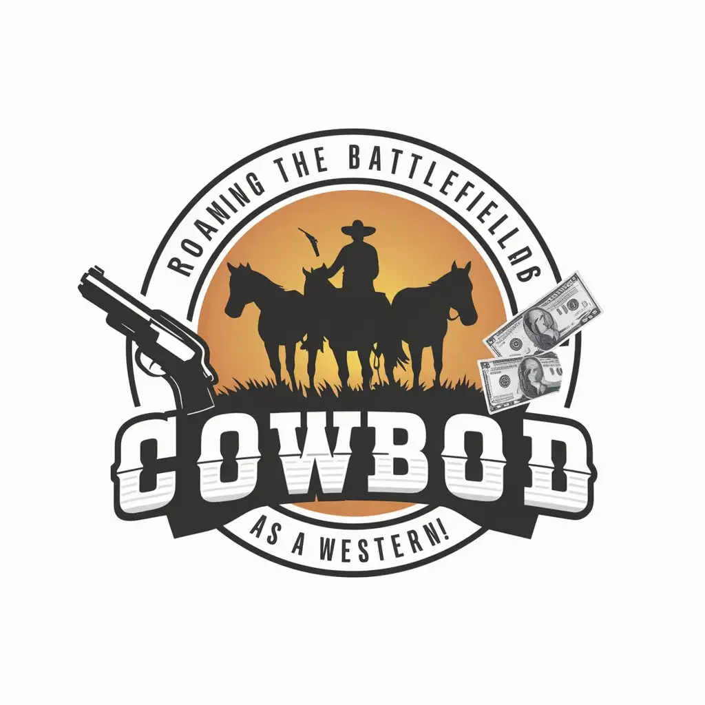 LOGO-Design-for-Roaming-the-Battlefield-Western-Cowboy-Theme-with-Horses-and-SixShooter