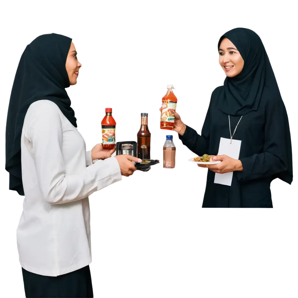 PNG-Image-SEO-AnalysisPNG-Image-of-an-Indonesian-Man-and-a-Woman-in-Hijab-Presenting-as-FB-Consultants-Next-to-Food-and-Drink-Bottles