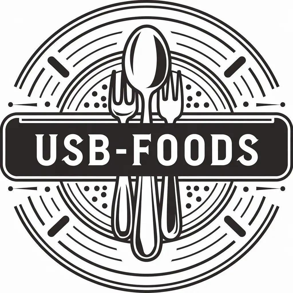 a vector logo design,with the text "USB-FOODS", main symbol:spoon and fork,complex,be used in Restaurant industry,clear background