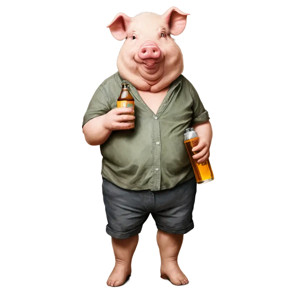 Chubby-Pig-with-Swollen-Knee-Holding-a-Beer-PNG-Image-Adorable-and-Humorous-Illustration