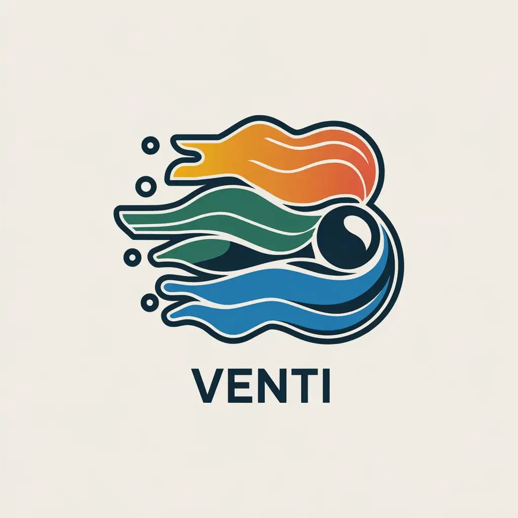 a vector logo design,with the text "Venti", main symbol:wind, fluid flow,complex,be used in fluid simulation industry,clear background