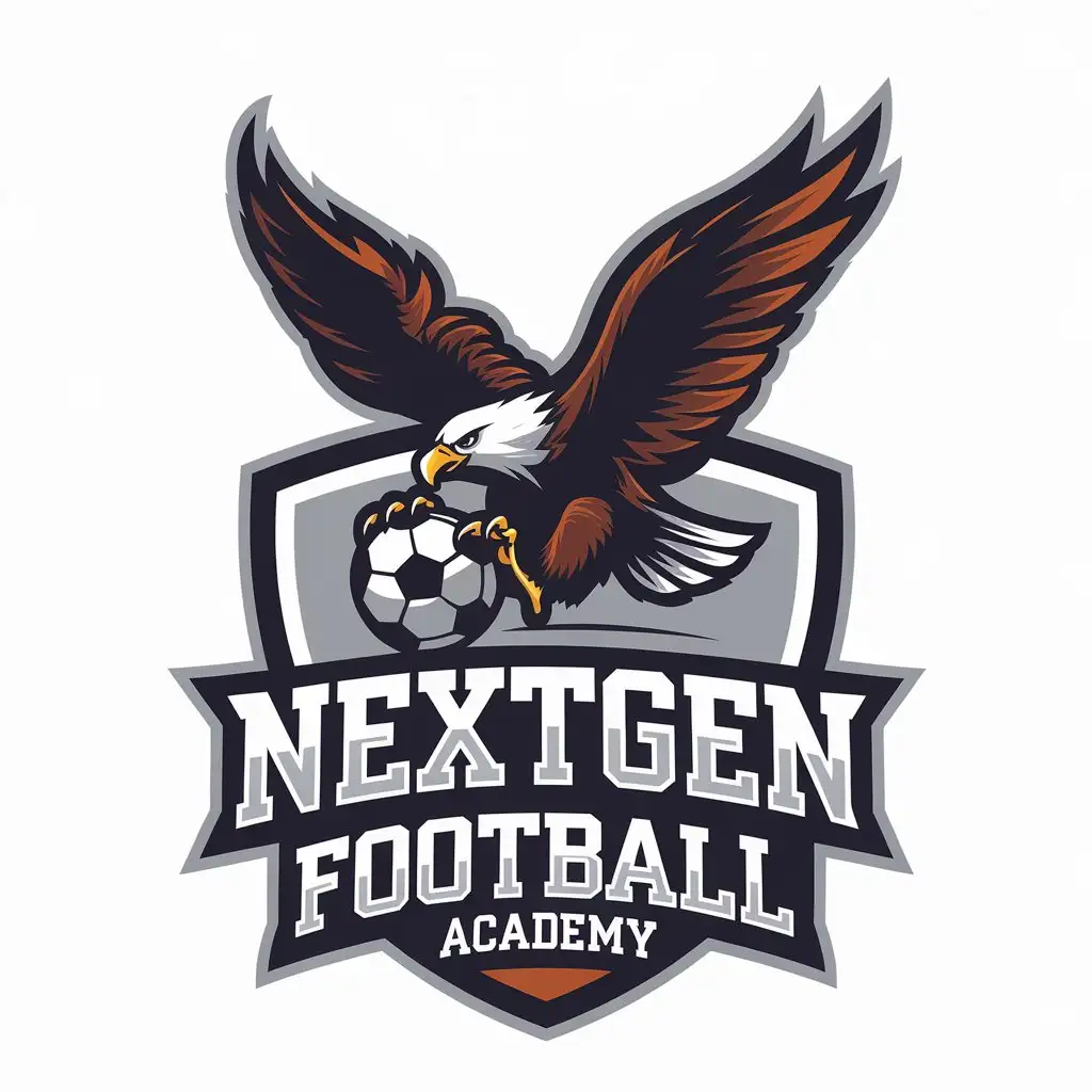 LOGO Design for Nextgen Football Academy Eagle Holding Soccer Ball in Flight Sports Fitness Theme