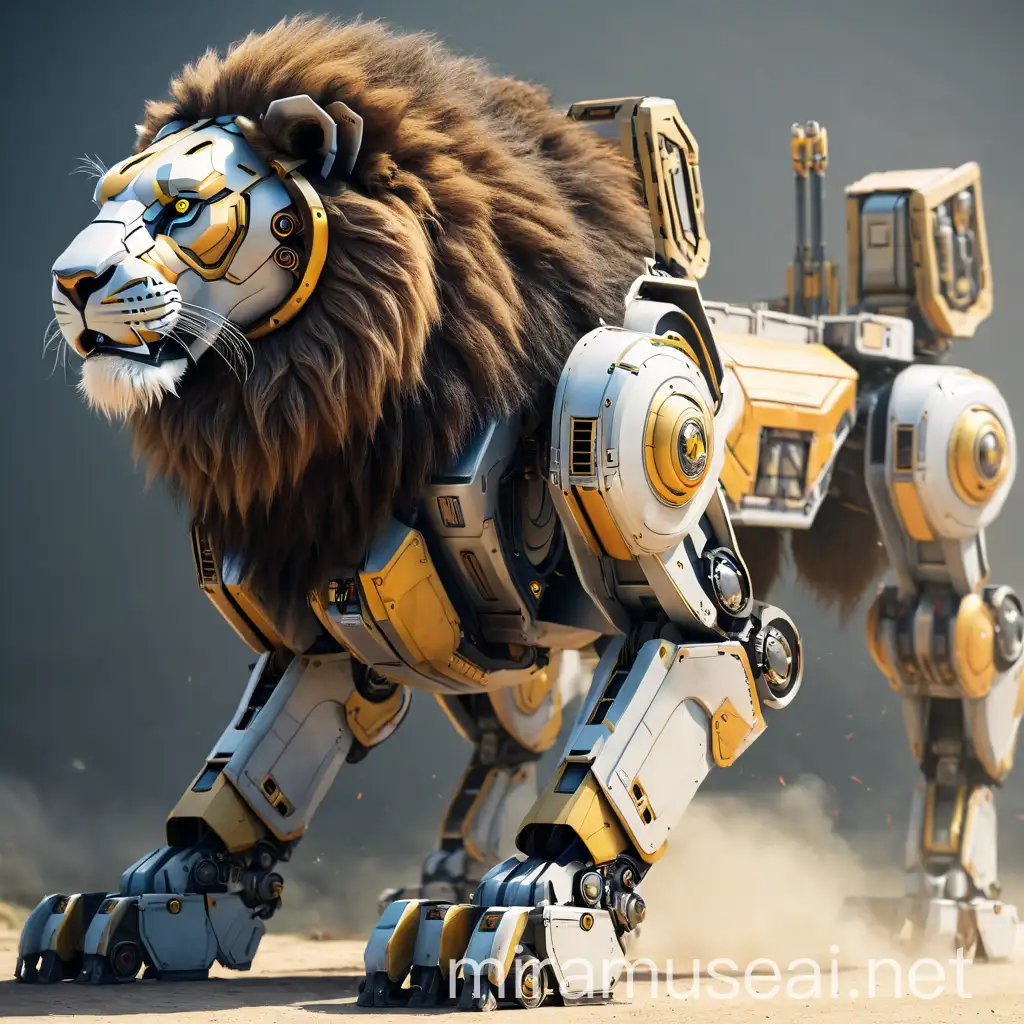 Lion Robot Prepared for Attack with Intense Gaze