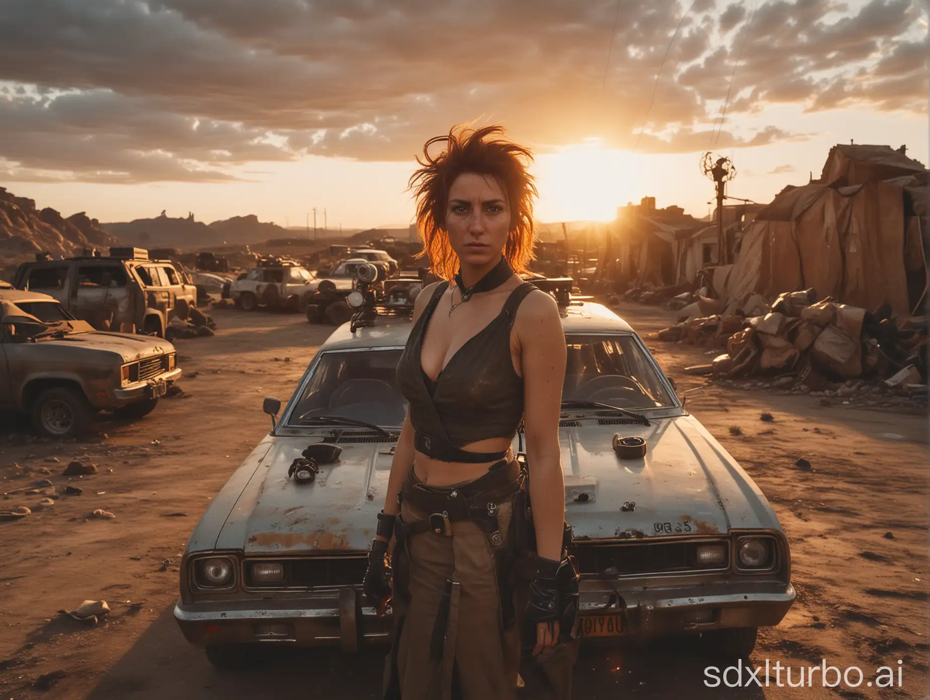 Woman-in-Fallout-World-with-Sunset-and-Mad-Max-Car