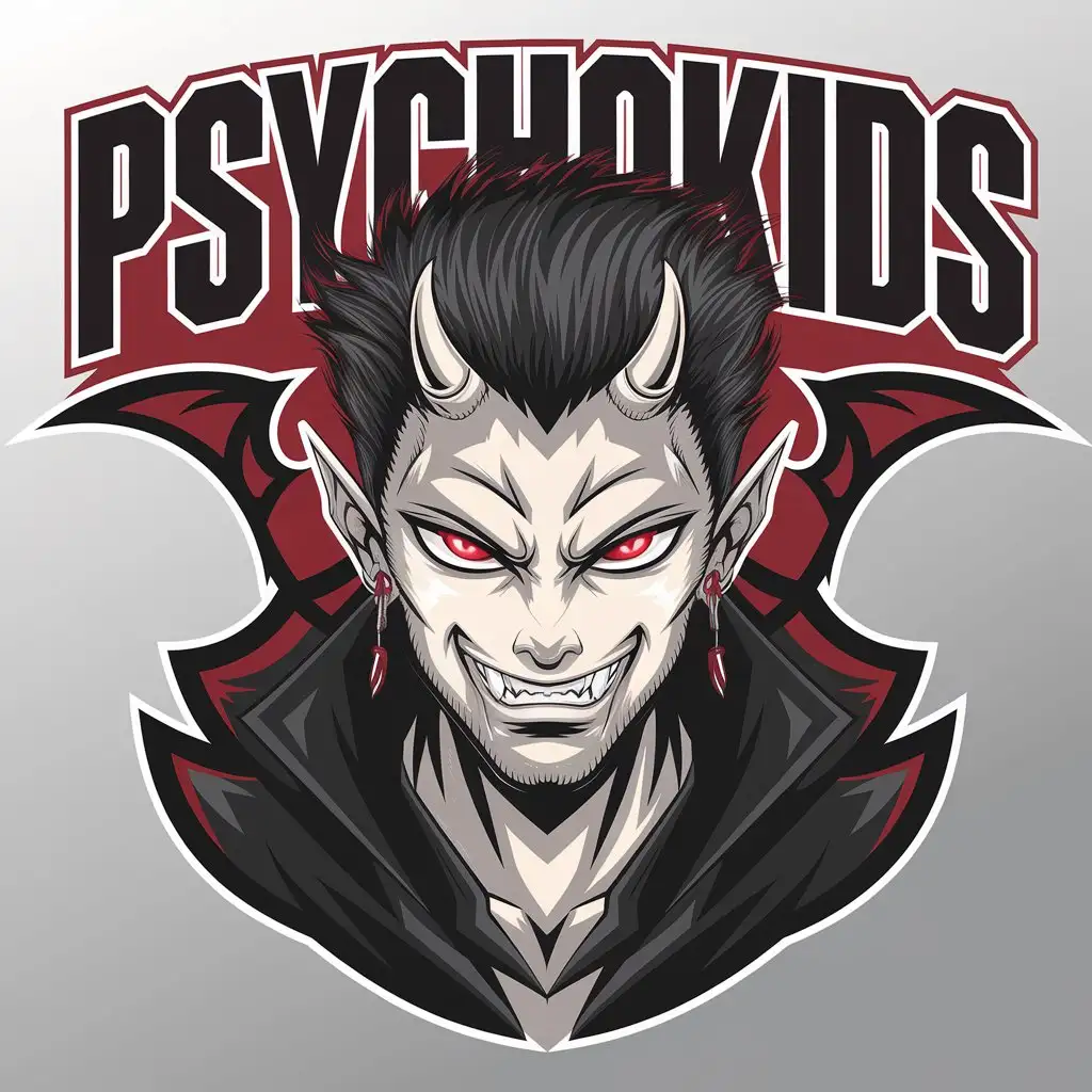 LOGO Design for PSYCHOKIDS Anime Demon Red Eyes on Clear Background