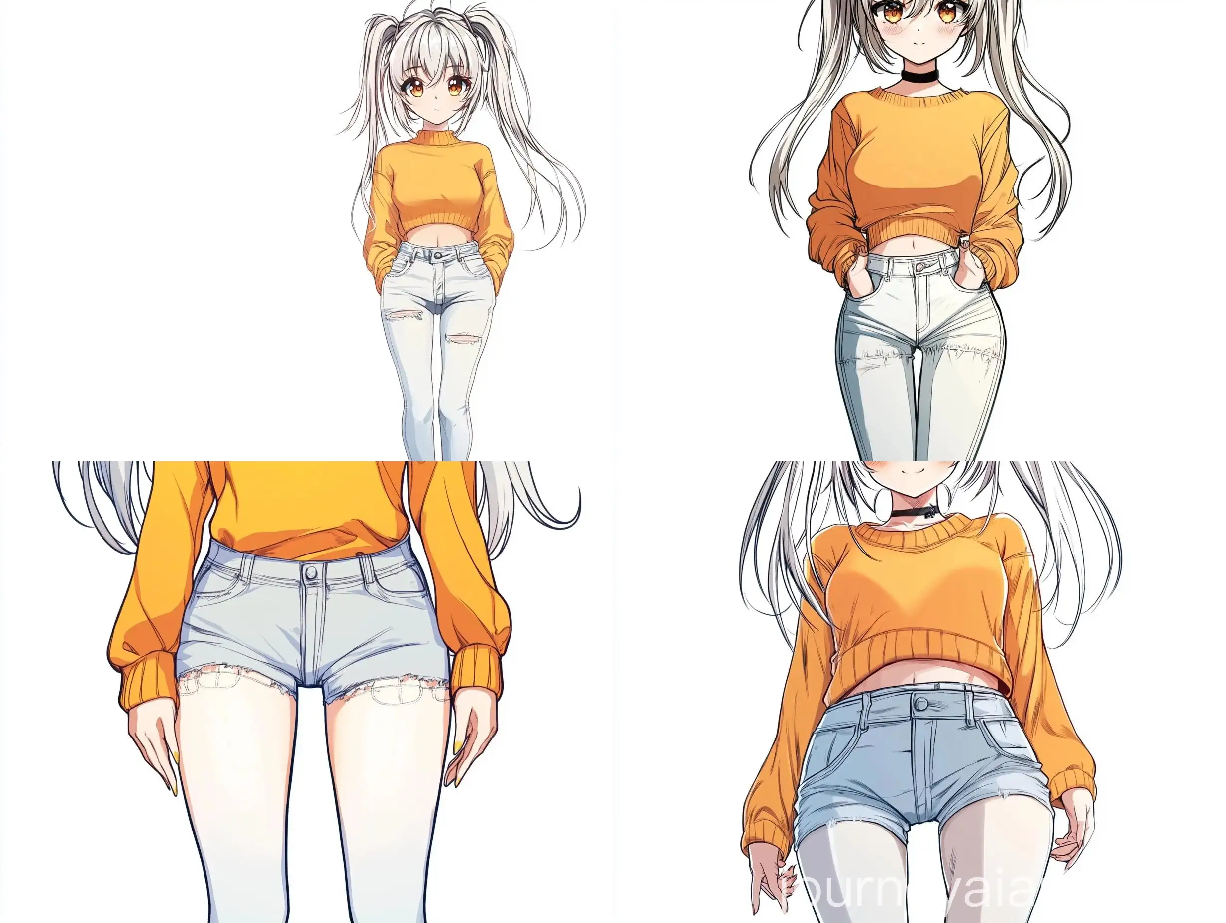 Anime-Style-Girl-Standing-in-Bright-Jeans-on-White-Background