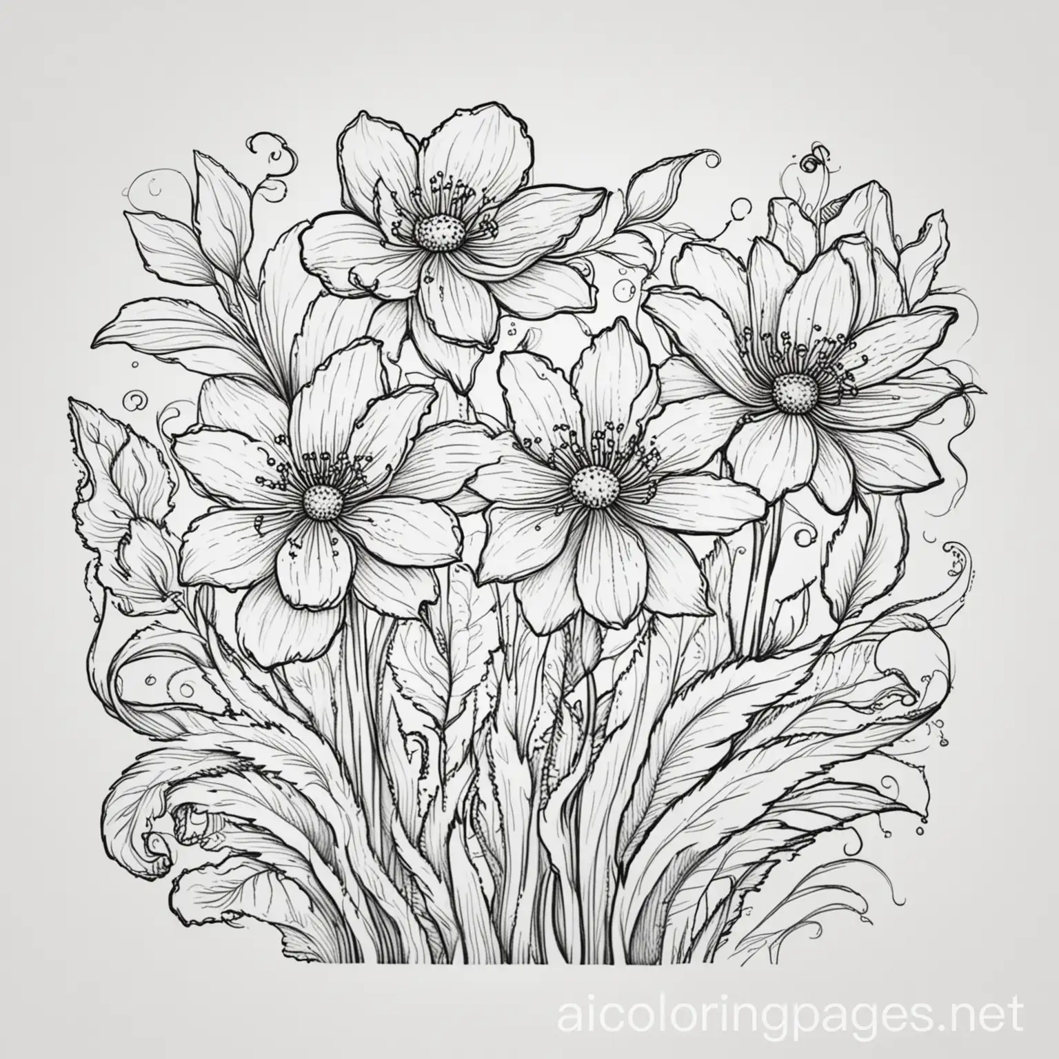 Flowing-Flowers-Line-Art-Drawing-for-Coloring-Page