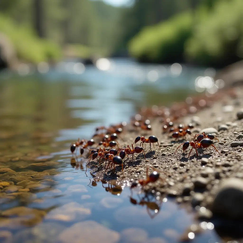 Realistic Group of Ants on Montana River Bank