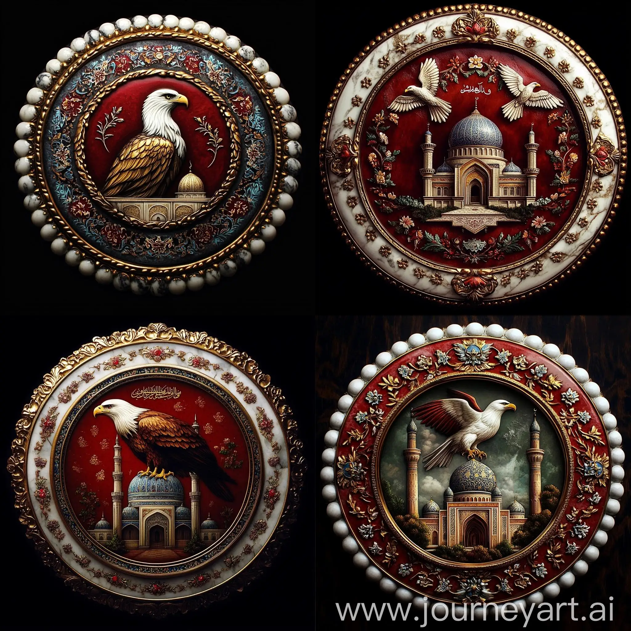 3D-Embossed-Eagle-Over-Mosque-with-Islamic-Floral-Design