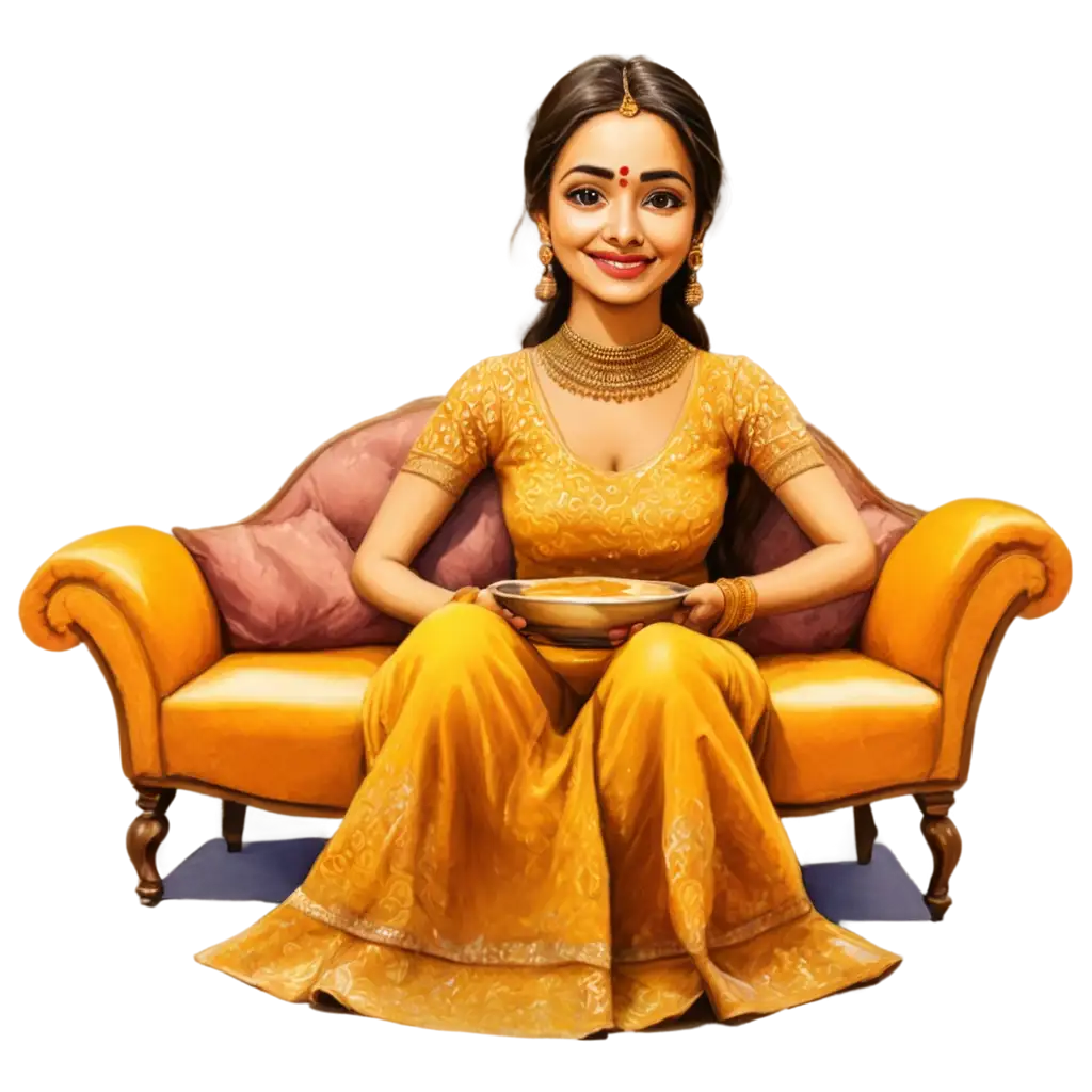 Haldi-Caricature-Bride-PNG-Celebrate-Tradition-with-Vibrant-Art