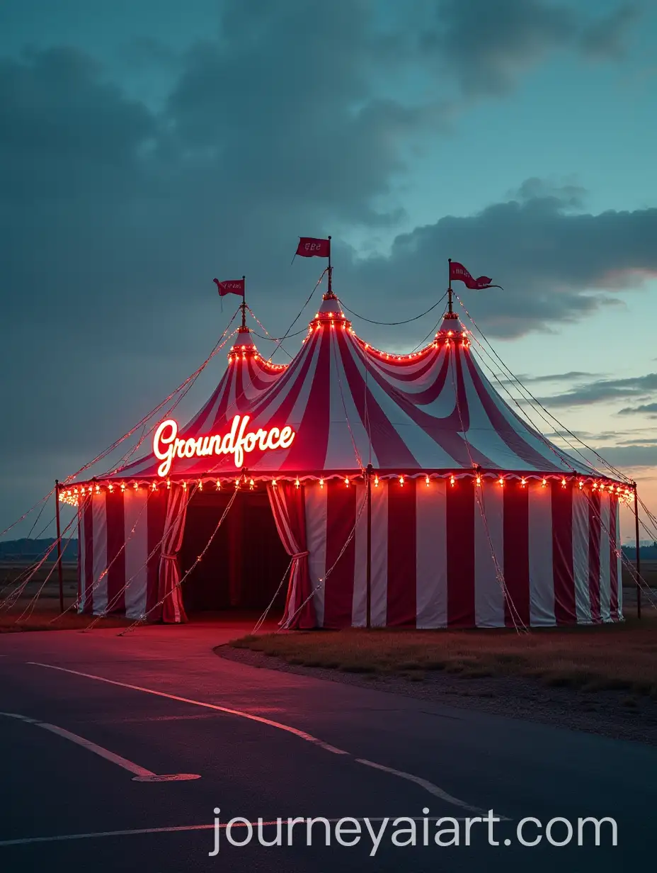 Circus-Tent-with-Neon-Groundforce-Sign-Near-Airport