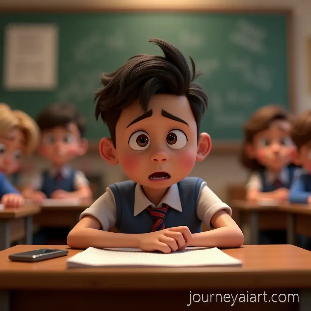 HyperRealistic-3D-Animated-Scene-of-Embarrassed-Student-at-School-Desk