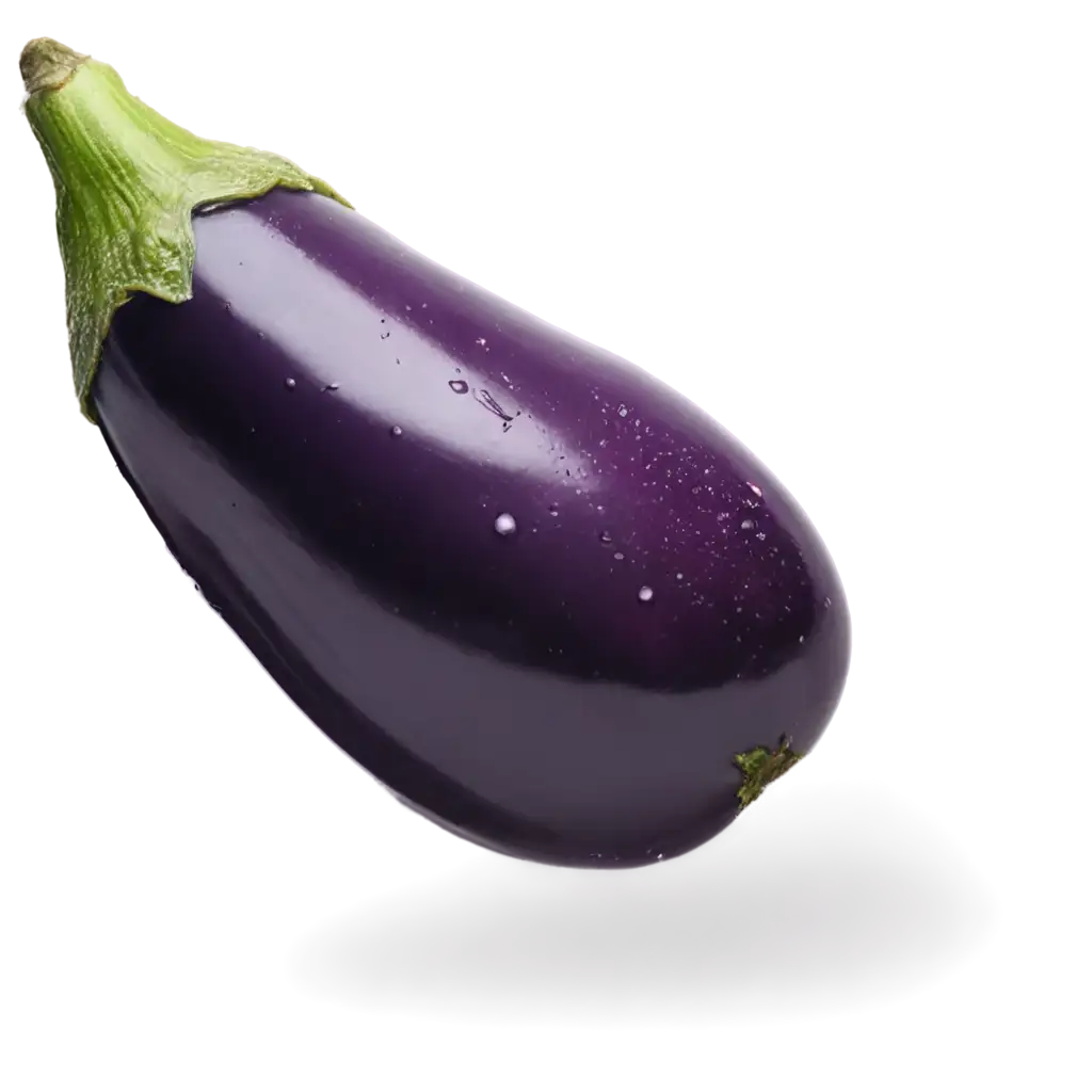 one wet eggplant with water drops on it