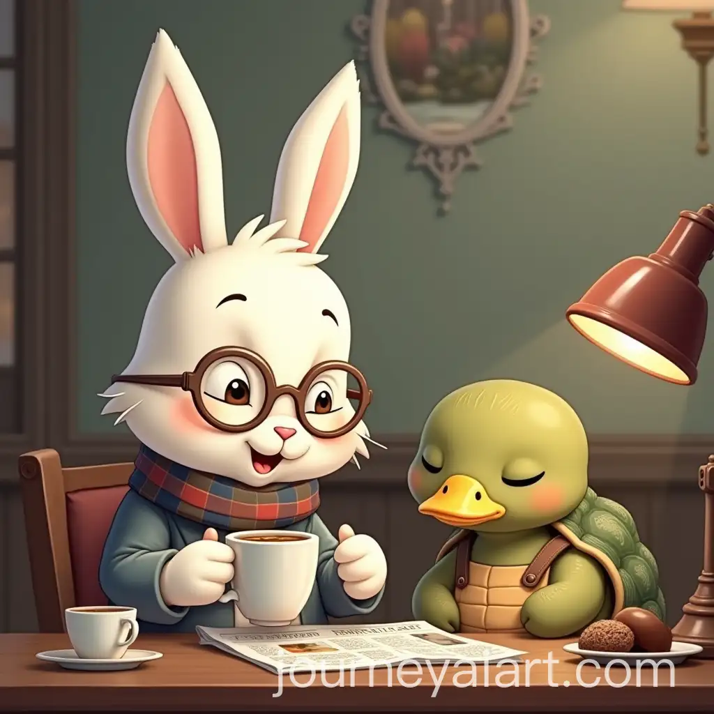 Charming-Rabbit-and-Duck-in-Cozy-Caf-Setting