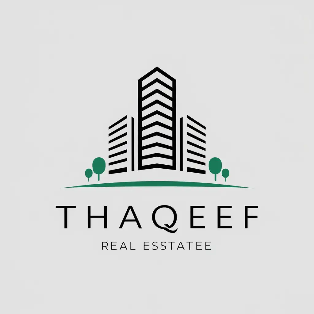 a vector logo design,with the text "THAQEEF", main symbol:Building,complex,be used in Real Estate industry,clear background