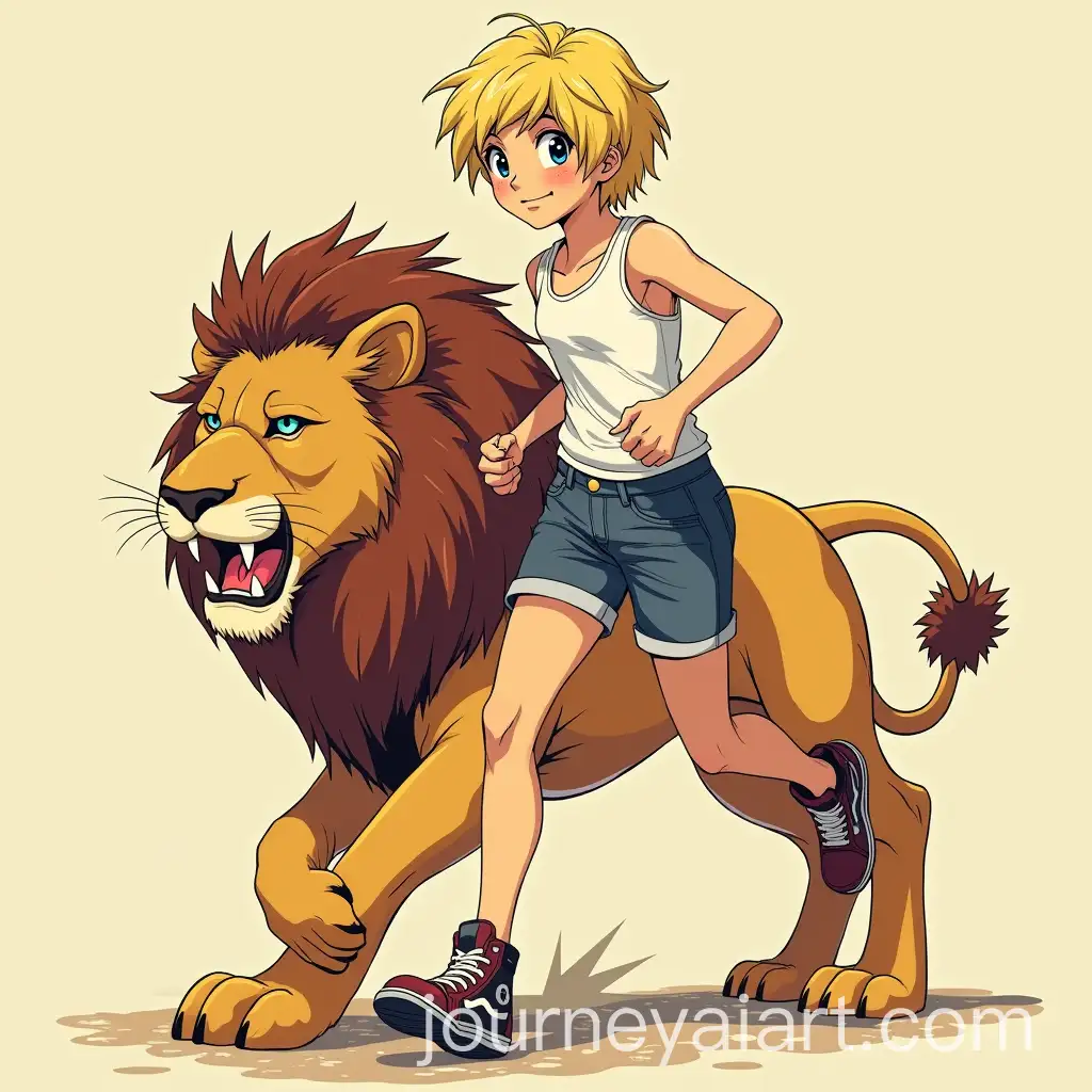 Blonde-Female-Runner-with-Rock-Style-and-Anime-Lion-Art