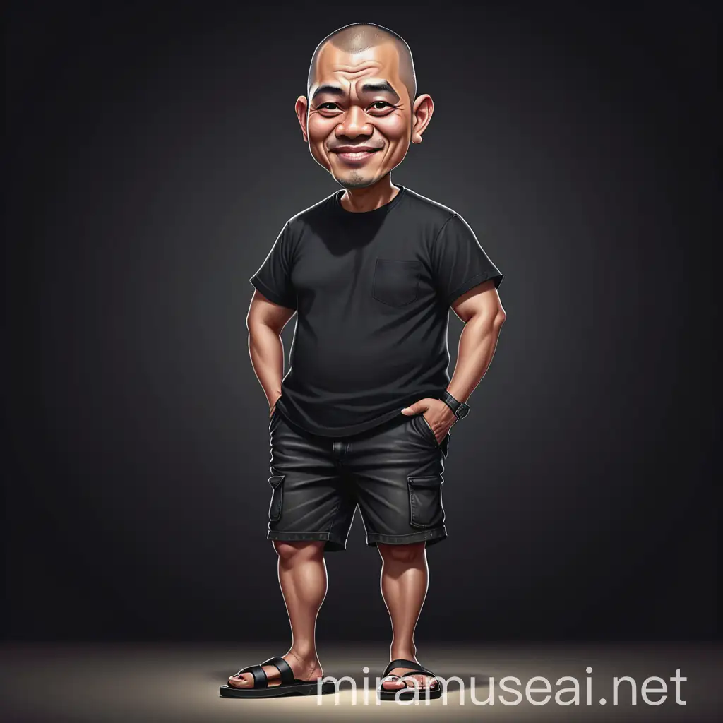 Caricature of a MiddleAged Indonesian Man in Casual Attire