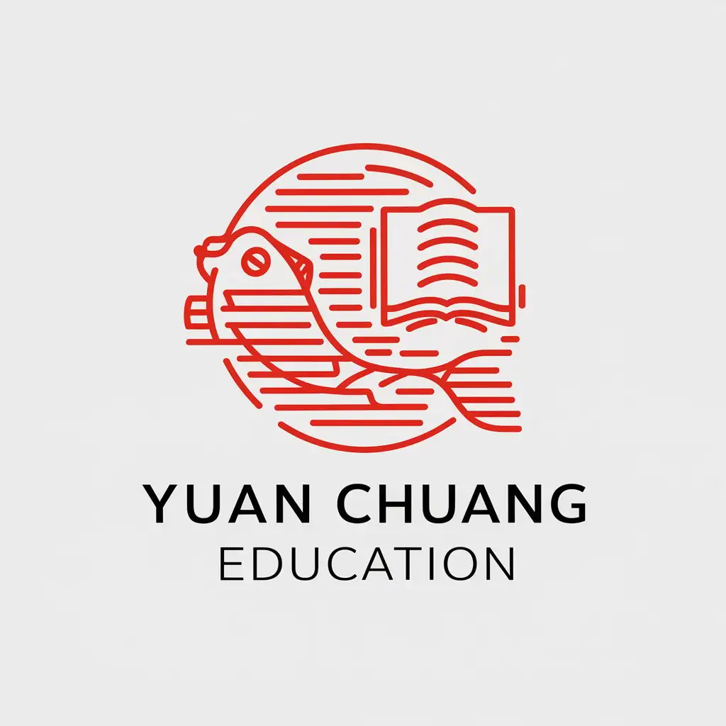 LOGO-Design-for-Yuan-Chuang-Education-Lines-Chinese-Red-Carp-and-Book-Graphics