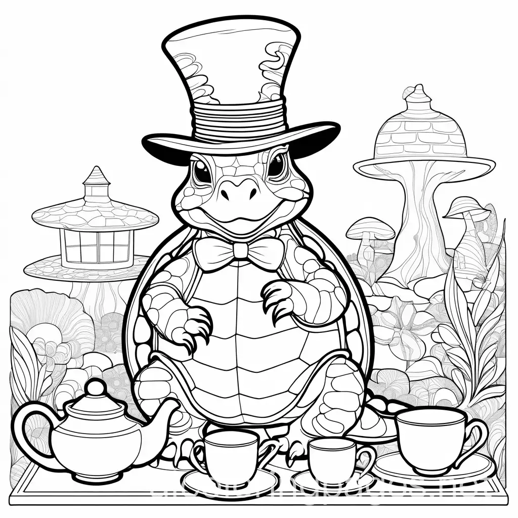 Tortoise-Mad-Hatter-Tea-Party-Coloring-Page