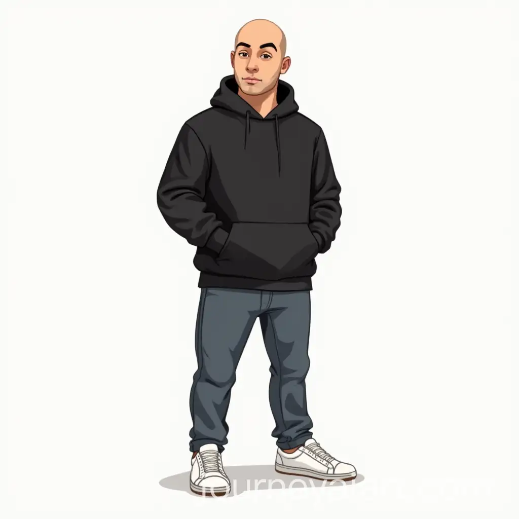 Animated-Full-Body-Illustration-of-a-Bald-Man-in-Black-Hoodie-and-White-Sneakers