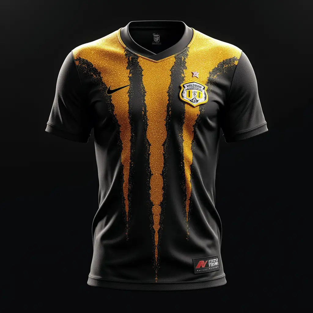 a football jersey, three thin glittering golden color drips infront, a legendary logo written OSB FOOTBALL TEAM 